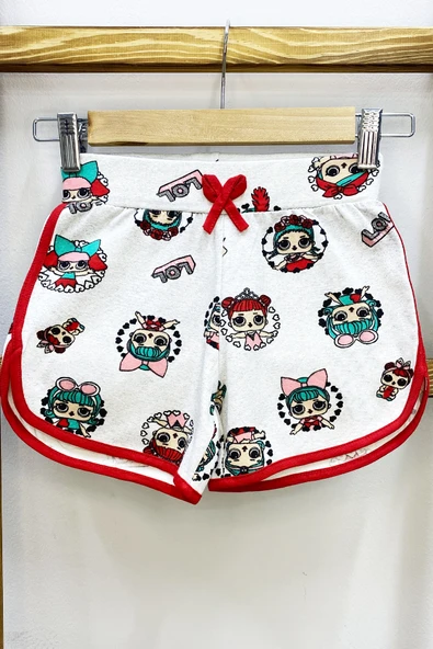 KIZ ÇOCUK ŞORT BASKILI FİYONKLU BELİ LASTİKLİ A22 ürün görseli