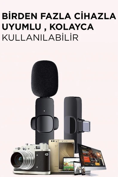 K9 2li Type-C + Lightning dönüştürücülü Kablosuz Yaka Mikrofonu 2li - 3