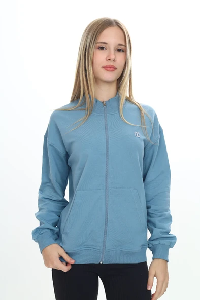 Toontoy Kız Çocuk Dik Yaka Fermuarlı Cepli Nakış Baskılı Örme Hırka - 2 İplik - 12