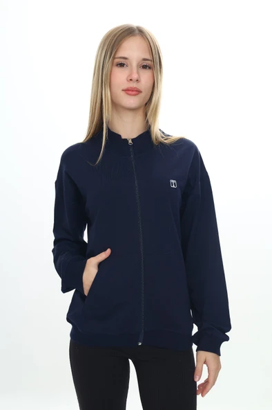 Toontoy Kız Çocuk Dik Yaka Fermuarlı Cepli Nakış Baskılı Örme Hırka - 2 İplik - 6