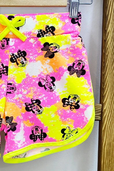 KIZ ÇOCUK ŞORT BASKILI FİYONKLU BELİ LASTİKLİ A22 - Resim 6