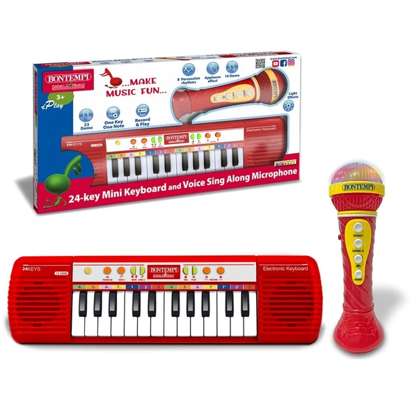 Bontempi Elektronik 24 Tuşlu Mikrofonlu Işıklı Org Seti Kırmızı