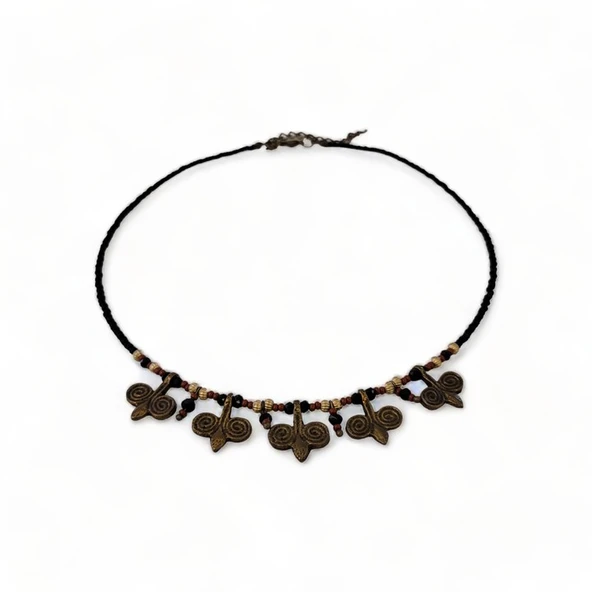 Hedea Doğal Taş Kolyesi Koyu Gökler Sıralı Bronze Kolye Kadınlar için - Resim 2