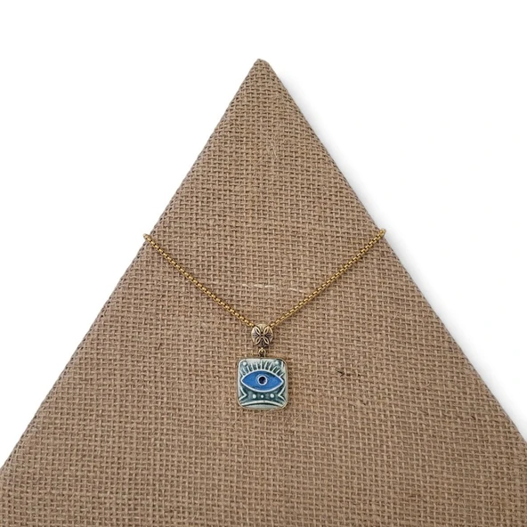 İlham Perisi Pirinç Çini Taşlı Çelik Zincir Kolye ürün görseli