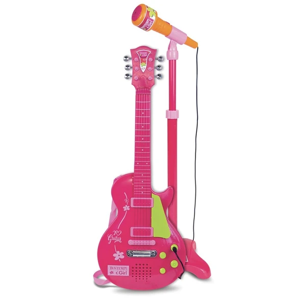 Bontempi Elektronik Rock Gitar Tuşlu Telli Askılı Ayaklı Mikrofon Pembe - 2