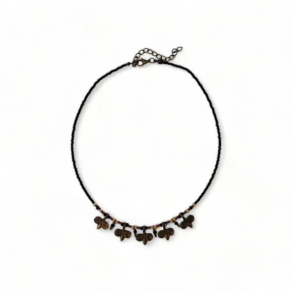 Hedea Doğal Taş Kolyesi Koyu Gökler Sıralı Bronze Kolye Kadınlar için - Resim 3