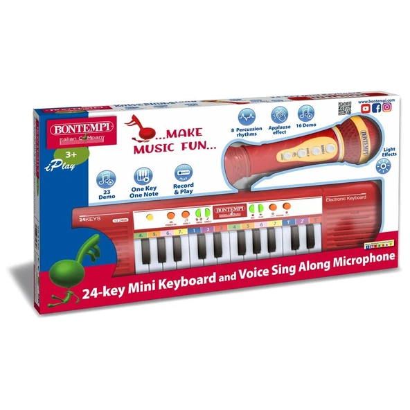 Bontempi Elektronik 24 Tuşlu Mikrofonlu Işıklı Org Seti Kırmızı - 3