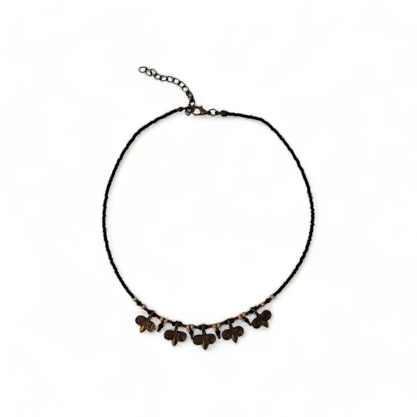 Hedea Doğal Taş Kolyesi Koyu Gökler Sıralı Bronze Kolye Kadınlar için ürün görseli