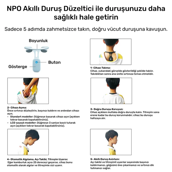 NPO ADD01P Şarjlı Titreşimli Otomatik Hatrlatıcı,Kamburluk Giderici Ergonomik Akıllı Duruş Düzeltici - 9