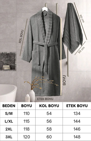 Bornoz - Havlu Seti Carla Antrasit L/XL+50x90cm - 4