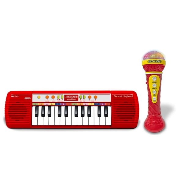 Bontempi Elektronik 24 Tuşlu Mikrofonlu Işıklı Org Seti Kırmızı - 2