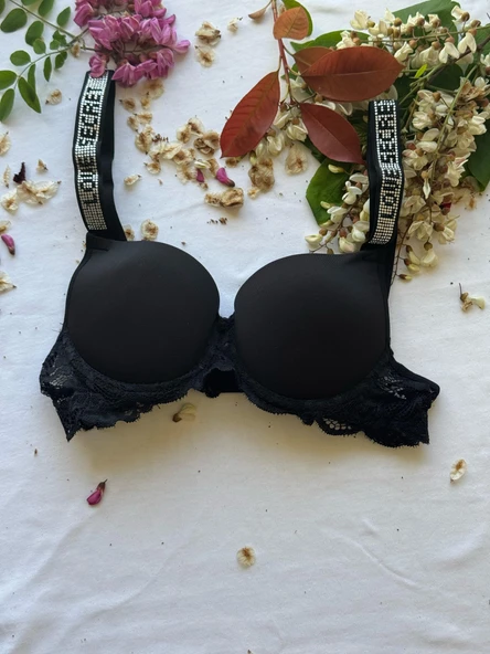 LOVE SECRET Dolgulu, Dantelli ve Taşlı Sütyen ve Tanga Şık ve Rahat Kadın İç Çamaşır Takımı - 2