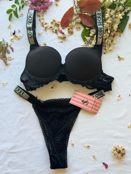 LOVE SECRET Dolgulu, Dantelli ve Taşlı Sütyen ve Tanga Şık ve Rahat Kadın İç Çamaşır Takımı