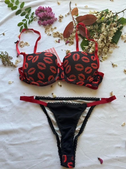 LOVE SECRET Dolgulu, Desenli Sütyen ve Tanga Kadın İç Çamaşır Takımı