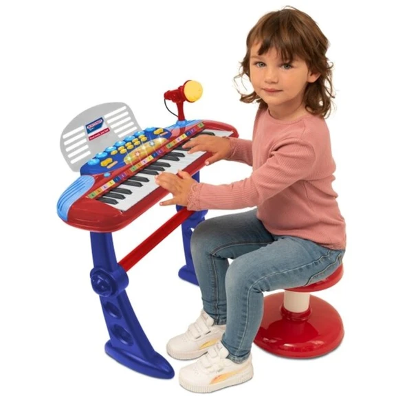 Bontempi Elektronik 37 Tuşlu Ayaklı Mikrofonlu Işıklı Tabureli Org Seti Kırmızı - 3
