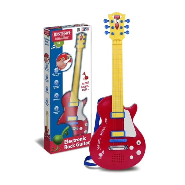 Bontempi Elektronik Rock Gitar Tuşlu Telli Askılı Kırmızı 56 Cm Kırmızı