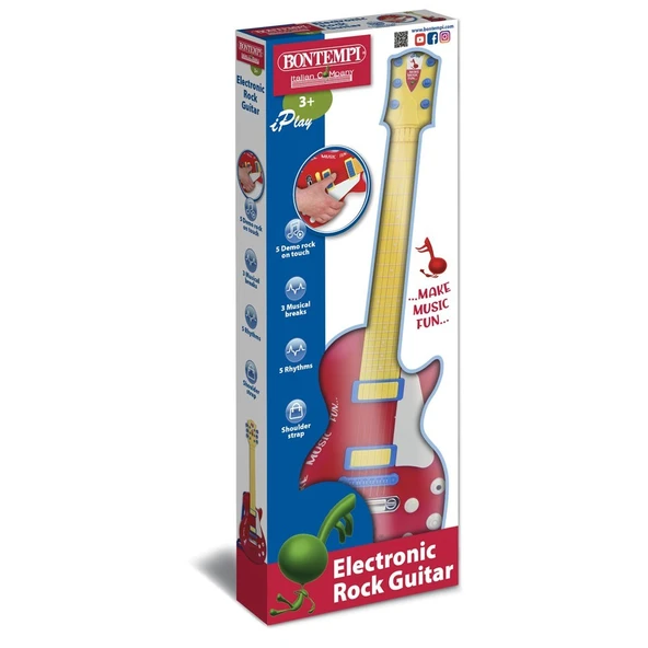 Bontempi Elektronik Rock Gitar Tuşlu Telli Askılı Kırmızı 56 Cm Kırmızı - 4