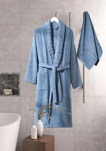 Bornoz - Havlu Seti Carla İndigo Mavi S/M+50x90cm - 3