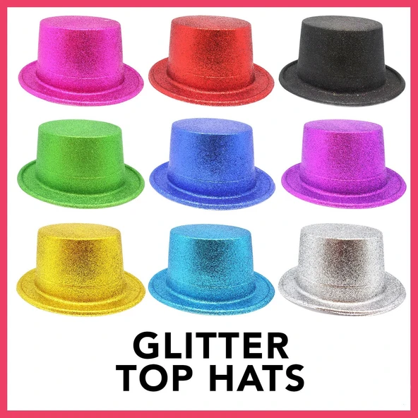 Karışık Renk Simli Silindir Parti Şapkaları (12 Adet) ürün görseli 1