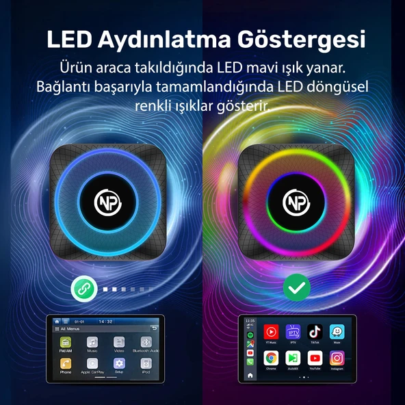 NPO NPCP01 SIM Kartlı Android13 8GB/128GB TvBox, Youtube, Netflix, Carlinkit, PlayStore Kablosuz CarPlay - 3