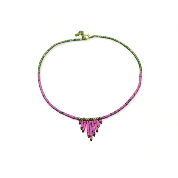 Düşen Damlalar Pembe Kadın Boncuk Kolye - Resim 3