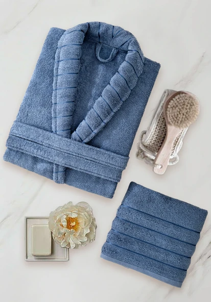 Bornoz - Havlu Seti Carla İndigo Mavi S/M+50x90cm ürün görseli 1