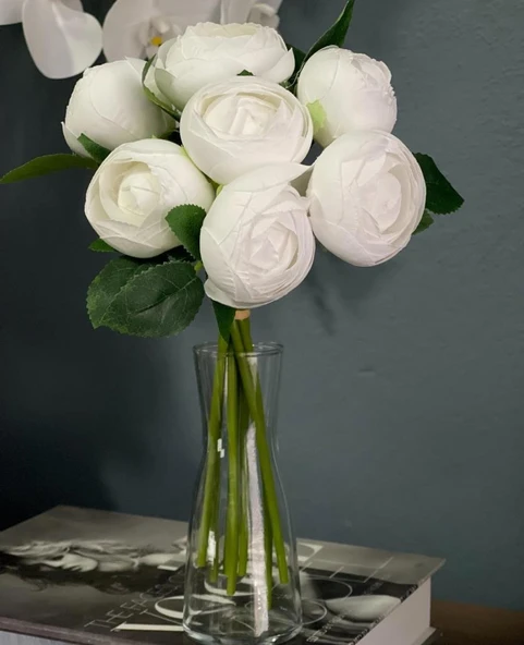 Nettenevime Yapay Çiçek 10lu Süt Beyaz Şakayık Demeti Erengül Gelin Buketi Çiçeği - 5