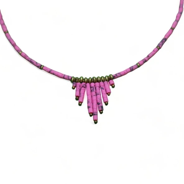 Düşen Damlalar Pembe Kadın Boncuk Kolye - Resim 2