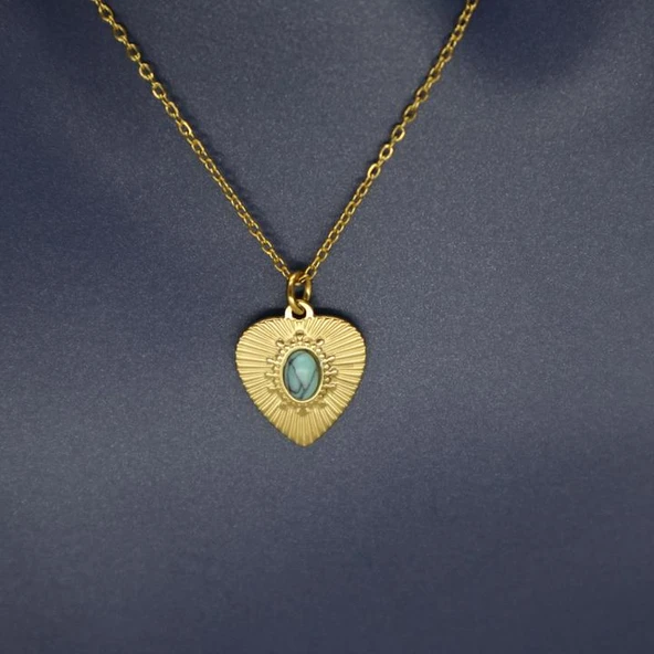 Kalp Esintisi Doğal Taşlı Kolye - Resim 3