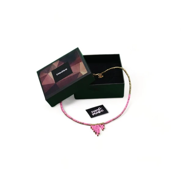 Düşen Damlalar Pembe Kadın Boncuk Kolye - Resim 4