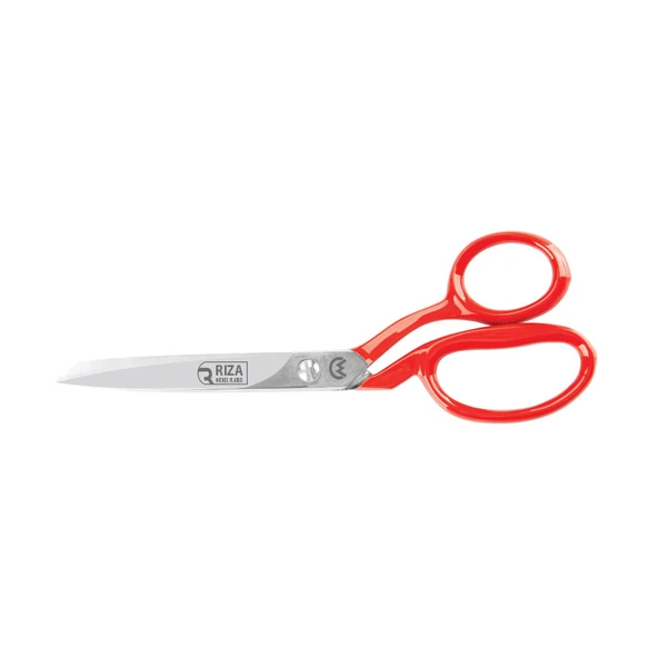 Rıza 3257-9 Tekstil / Yatık Konfeksiyon Makası No: 9 İnç / 22,86 Cm - Nikel Kaplama, Kırmızı Saplı, Mikro Tırtıllı