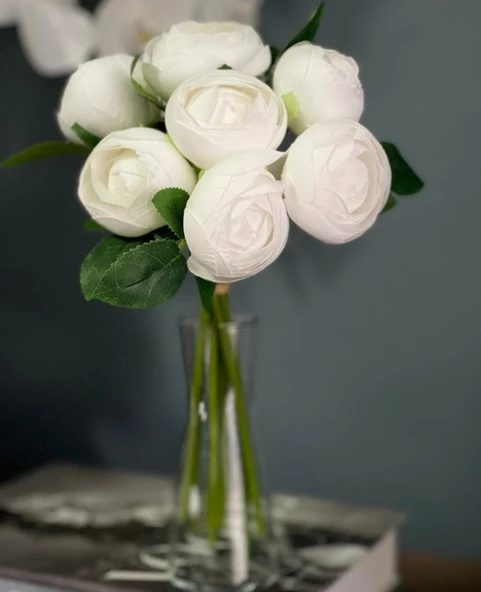 Nettenevime Yapay Çiçek 10lu Süt Beyaz Şakayık Demeti Erengül Gelin Buketi Çiçeği - 8