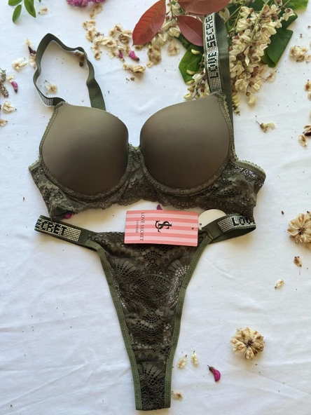 LOVE SECRET Dolgulu, Dantelli ve Taşlı şık ve rahat kadın iç çamaşır takımı