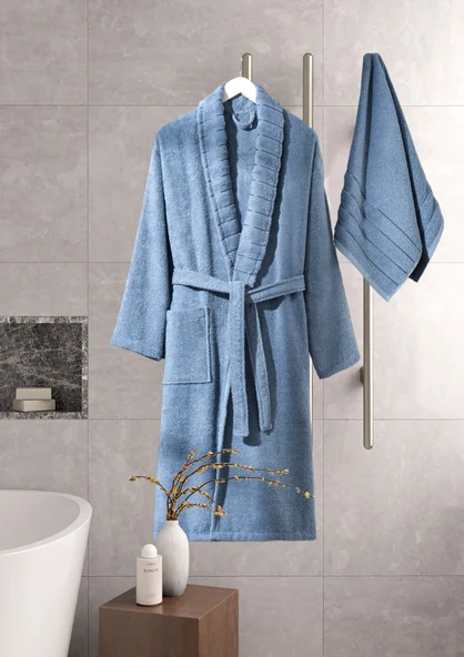 Bornoz - Havlu Seti Carla İndigo Mavi L/XL+50x90cm - 3
