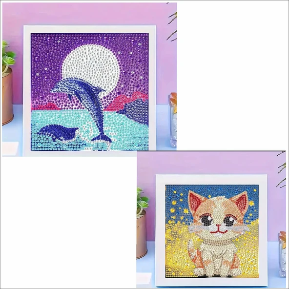 YUNUS VE KEDİ 2Lİ ELMAS BOYAMA SETİ 18*18 cm