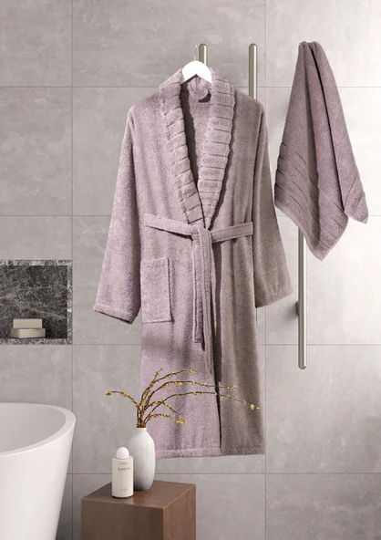 Bornoz - Havlu Seti Carla İndigo Mürdüm L/XL+50x90cm - 3