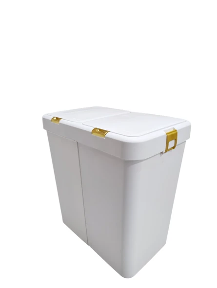Gold Ikili Dokunmatik Çamaşır Sepeti Çöp Kovası Temizlik Kovası Kirli Sepet 80 Litre-MT009 - 4