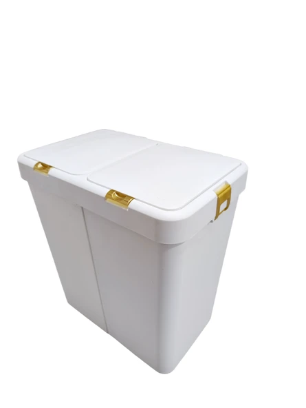 Gold Ikili Dokunmatik Çamaşır Sepeti Çöp Kovası Temizlik Kovası Kirli Sepet 80 Litre-MT009 - 3