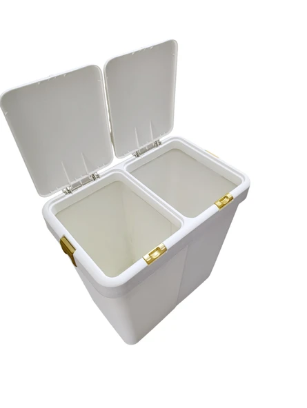 Gold Ikili Dokunmatik Çamaşır Sepeti Çöp Kovası Temizlik Kovası Kirli Sepet 80 Litre-MT009 - 5