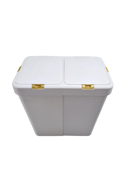 Gold Ikili Dokunmatik Çamaşır Sepeti Çöp Kovası Temizlik Kovası Kirli Sepet 80 Litre-MT009 - 7