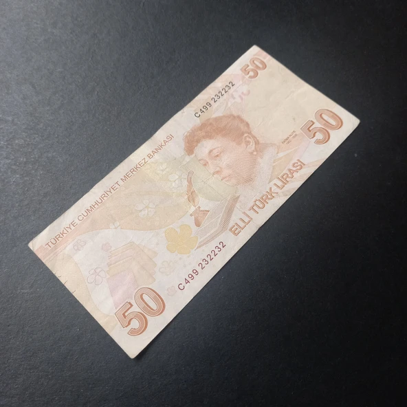 Escoines Koleksiyon 39963680c0f3c8658a 9.Emisyon 50Türk Lirası Güzel Numara C499 232232 - Resim 3
