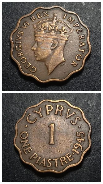 Escoines Koleksiyon 39963680163006272a 1945 Kıbrıs One piastre ÇÇT/ÇÇT+ eski yabancı madeni para