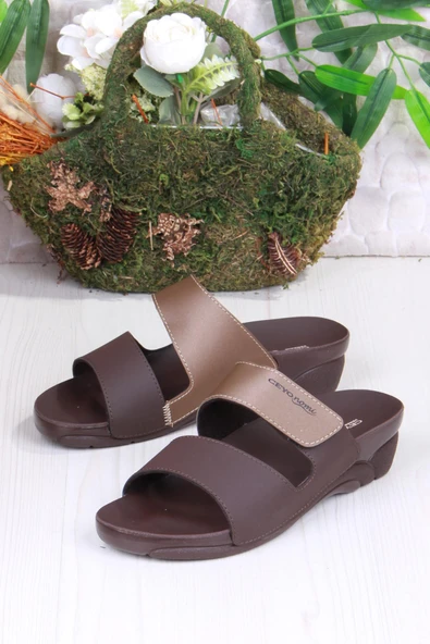 Ceyo Venedik-15 Kahve Çırt Detaylı Ortapedik Kadın Terlik - Resim 4