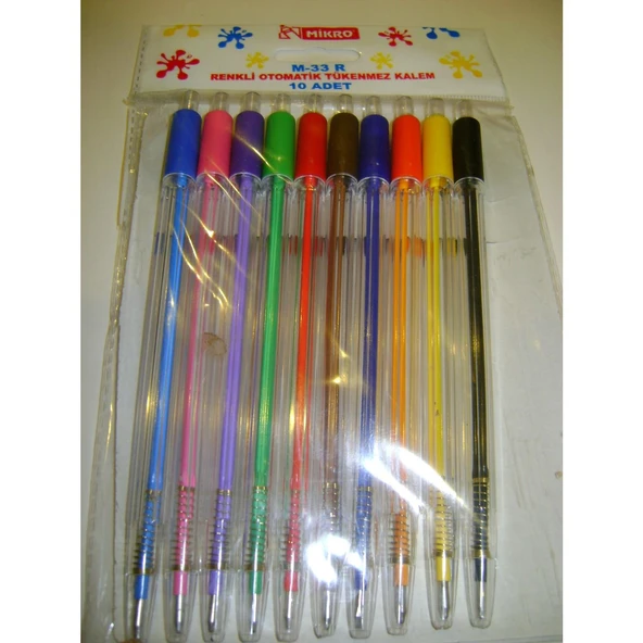 MİKRO TÜKENMEZ KALEM M-33R RENKLİ OTOMATİK 10LU 5 PAKET