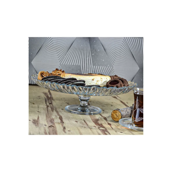 Decocia 33 cm Oval Ayaklı Cam Meyvelik Sunum Kasesi Vega Desenli - 4
