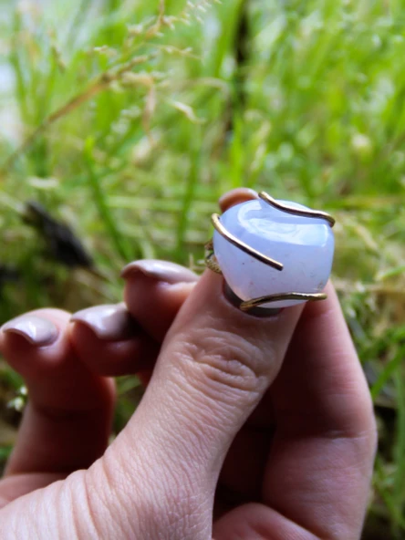Doğal Taş Kalsedon Dev Boy Doğal Taşlı Ayarlanabilir Yüzük euy10k - Resim 3