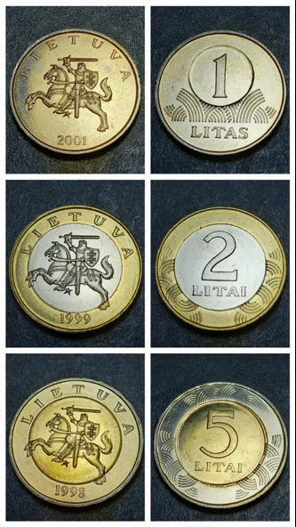 Escoines Koleksiyon 3996368025f707498e 1998/1999/2001 Litvanya 1/2/5 Lita Set ÇİL eski madeni para