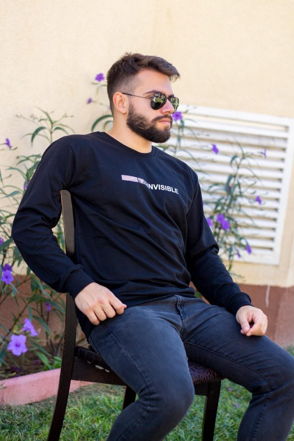 Erkek Siyah Invisible Yazılı Uzun Kollu Sweatshirt 21ESWTINVS - 6