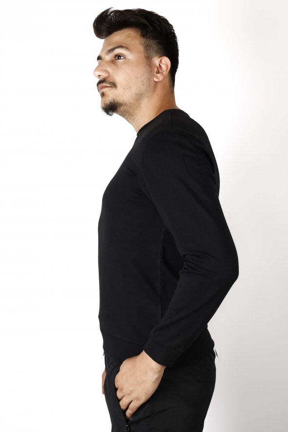 Erkek Siyah Invisible Yazılı Uzun Kollu Sweatshirt 21ESWTINVS - 7