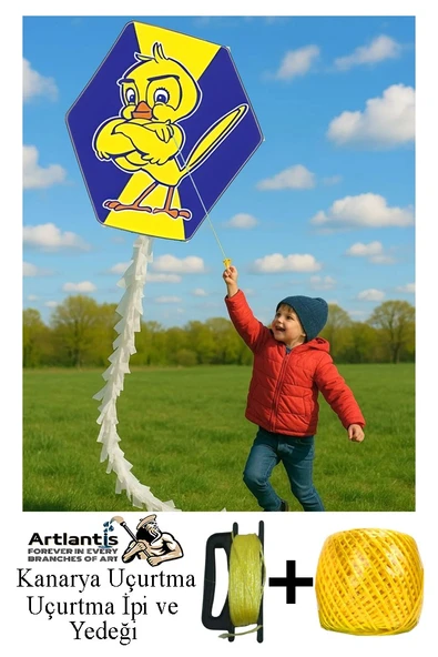 Renkli Uçurtma Çıtalı Yedek İpli 1 Paket Uçurması Kolay Uçurtma Ahşap Çıtalı Kuyruklu Çocuklar ve Yetişkinler İçin - 3